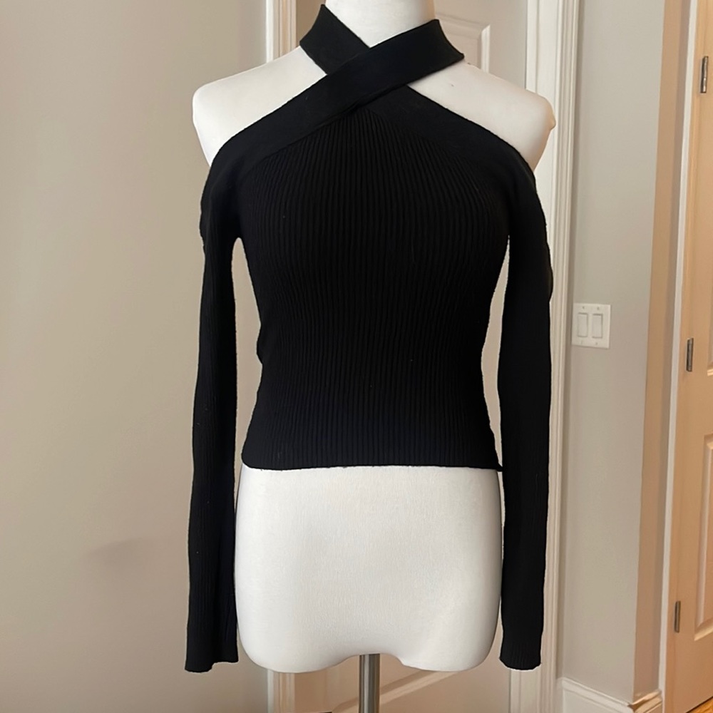 Black knit asymmetrical top